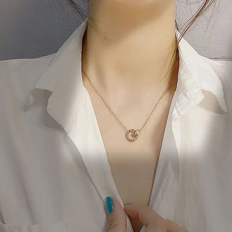 Classic Roman Numeral Pendant Necklace – Luxury Titanium Steel Women’s Necklace Elegant Fashion Jewelry