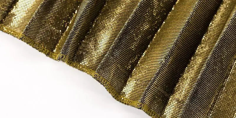 Women’s Check Pleated Maxi Skirt | High Waist Harajuku Long Swing Skirt | Gold Large Size Saias XXL