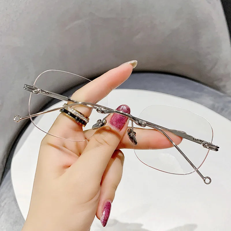 Rimless Square Reading Glasses – Blue Light Blocking Computer Eyeglasses | Fashion Reader for Women & Men +1.0 to +3.5