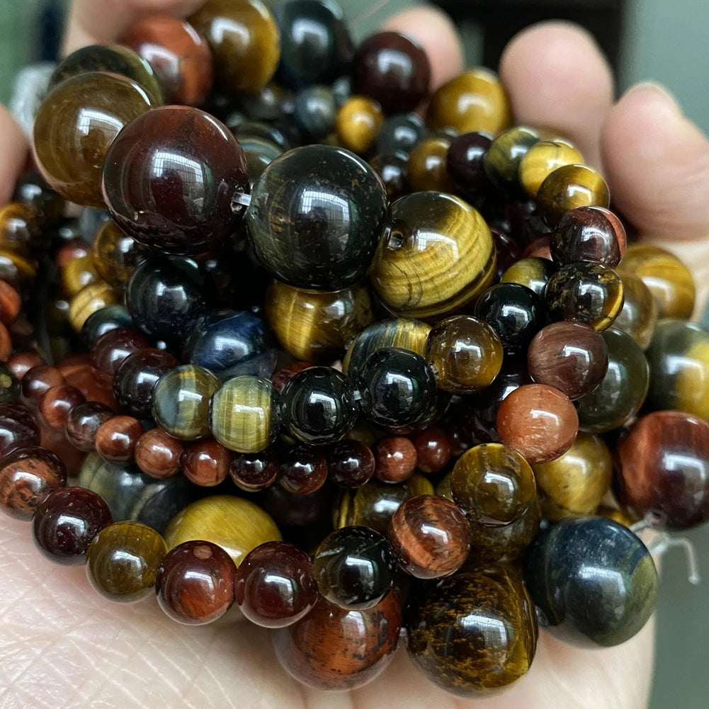 Natural Stone Beads 4 6 8 10mm Tiger Eye Lava Amazonite Turquoise Agate Jasper Beads for DIY Jewelry Making
