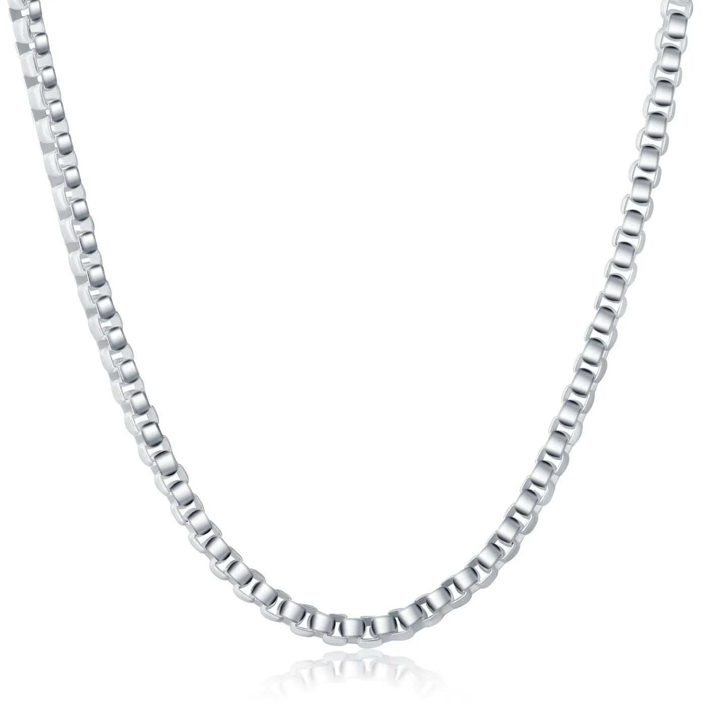 925 Sterling Silver 4mm Round Box Chain Necklace 45-60CM – Unisex Silver Jewelry for Men Women Boys Party & Christmas Gift