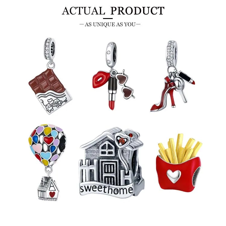 WOSTU 925 Sterling Silver Mixed Charms | Pet, Camera, Bee, Coffee & Ladybug Beads – Fit Original Pandora DIY Bracelet Jewelry