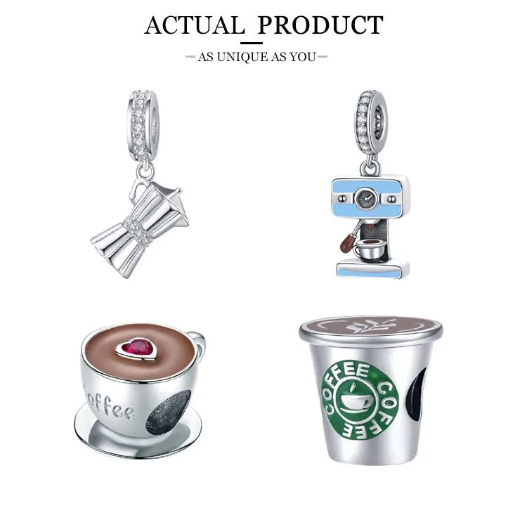 WOSTU 925 Sterling Silver Mixed Charms | Pet, Camera, Bee, Coffee & Ladybug Beads – Fit Original Pandora DIY Bracelet Jewelry