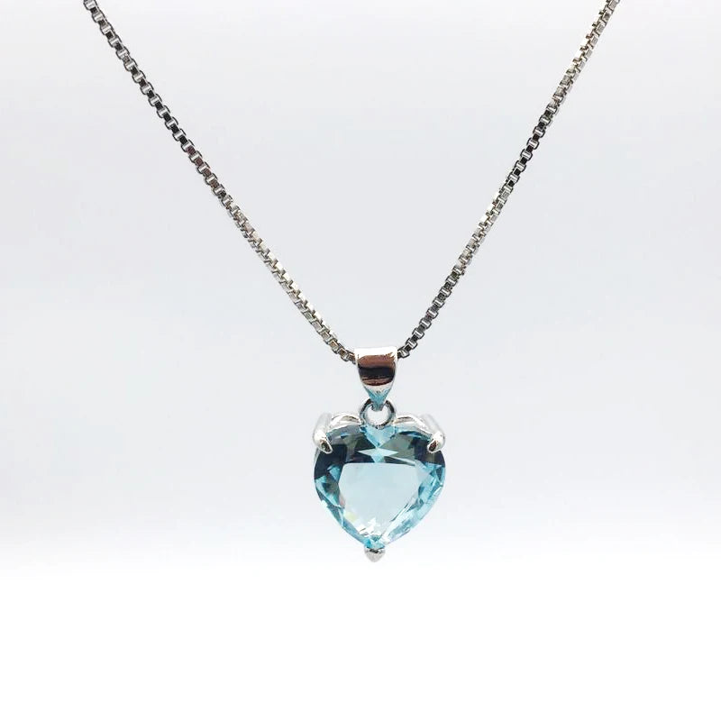 HuiSept 925 Sterling Silver Heart Shaped Sapphire Pendant Necklace – Women’s Wedding & Engagement Jewelry