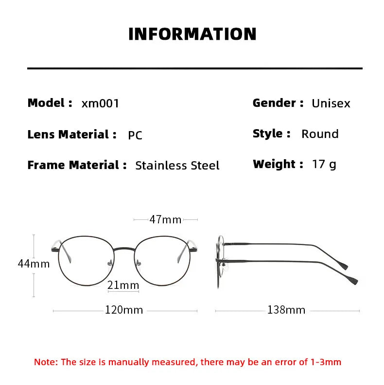 Unisex Metal Round Frame Blue Light Blocking Glasses – Stylish Anti-Blue Light Eyewear for Men & Women