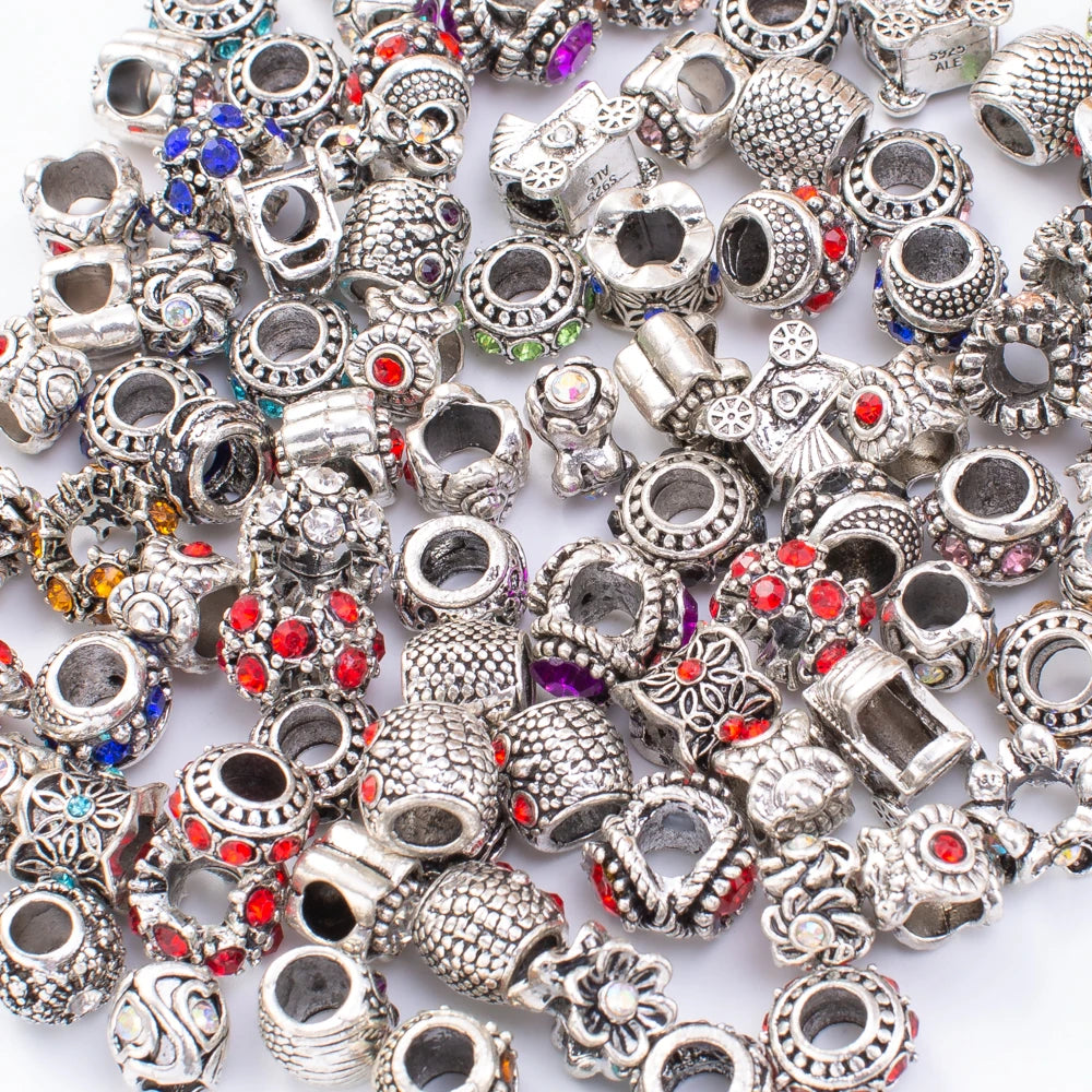 20pcs Mixed Color Metal Rhinestone Crystal Big Hole Bead Charms Fit Pandora Bracelet