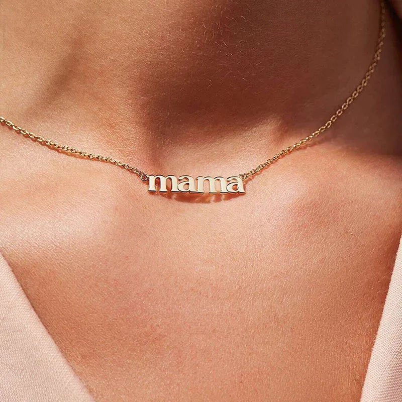 Best Gift for Mom – Tarnish Free 316L Stainless Steel Real Gold Plated Letter Pendant Necklace | Minimalist Gold Mama Necklace