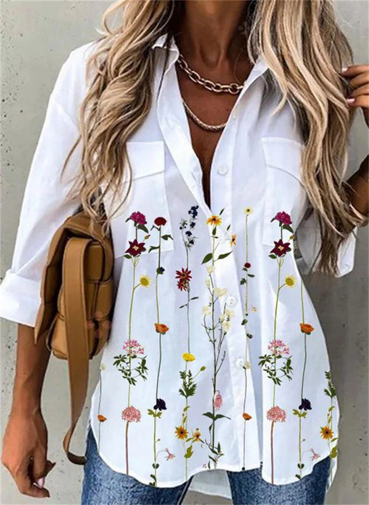 Women’s Printed Long Sleeve Shirt | Loose Casual Blouse with Elegant Temperament Style
