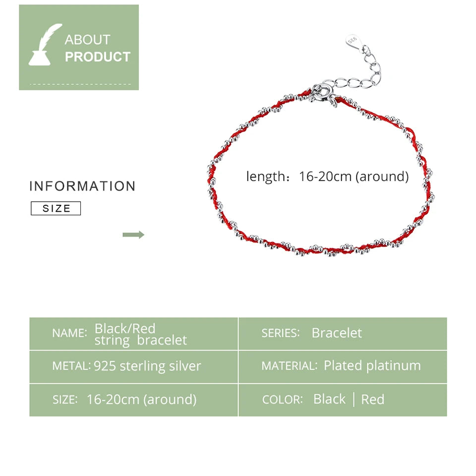 WOSTU 925 Sterling Silver Red Rope Bracelet – Classic Lucky Bangle Fit Pandora Beads Charms DIY Jewelry