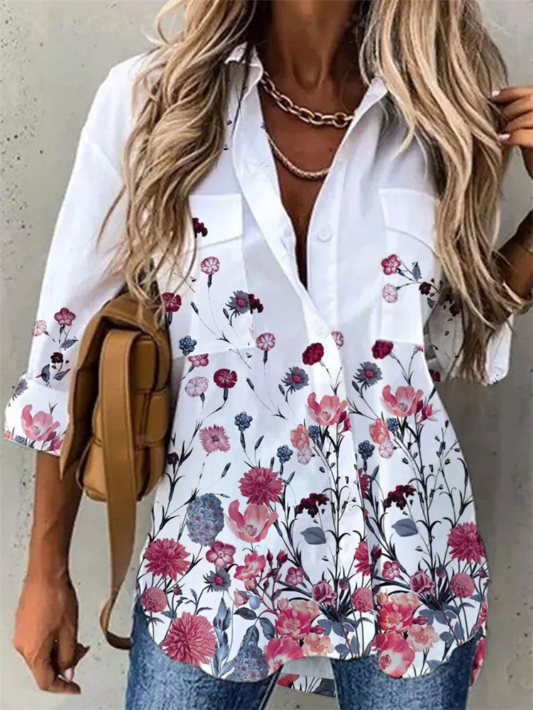 Women’s Printed Long Sleeve Shirt | Loose Casual Blouse with Elegant Temperament Style