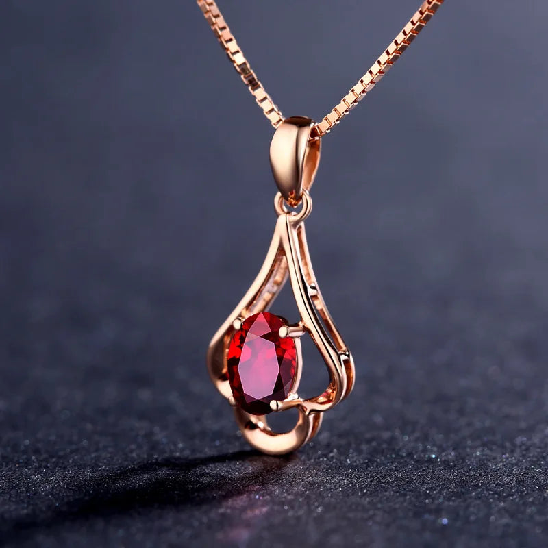 Retro 925 Sterling Silver Oval Ruby Pendant Necklace – Women’s Wedding & Party Jewelry