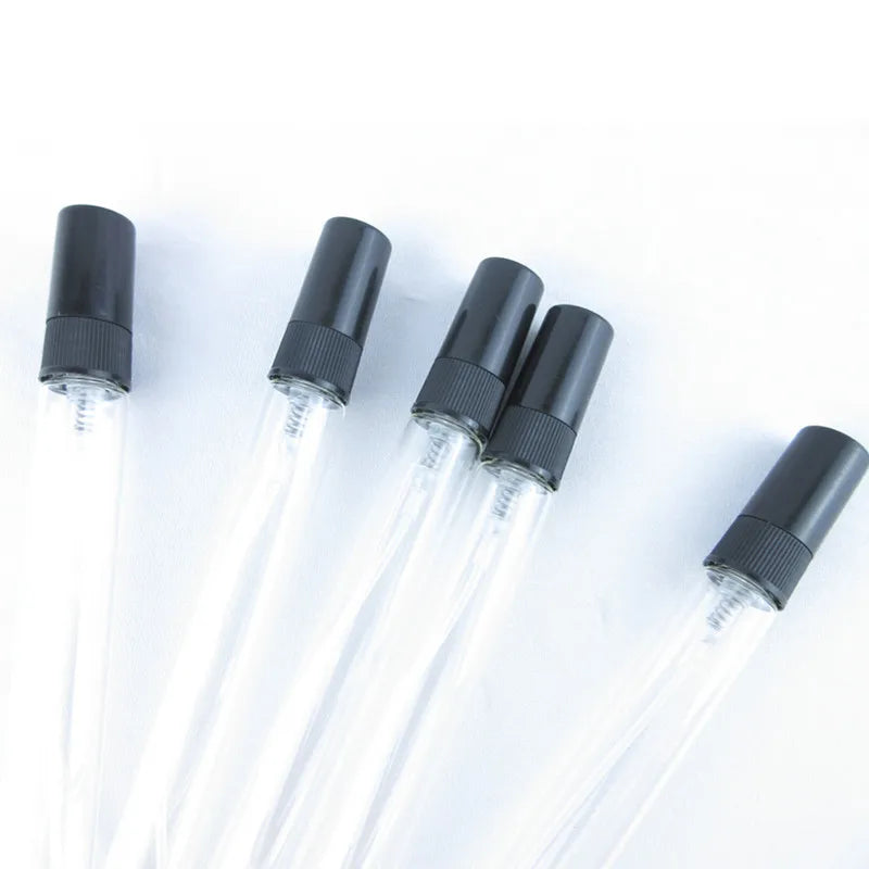 50/100PCS Mini Glass Perfume Bottles – 2ML/5ML/10ML Black & Clear | Portable Empty Cosmetic Sample Vials Wholesale