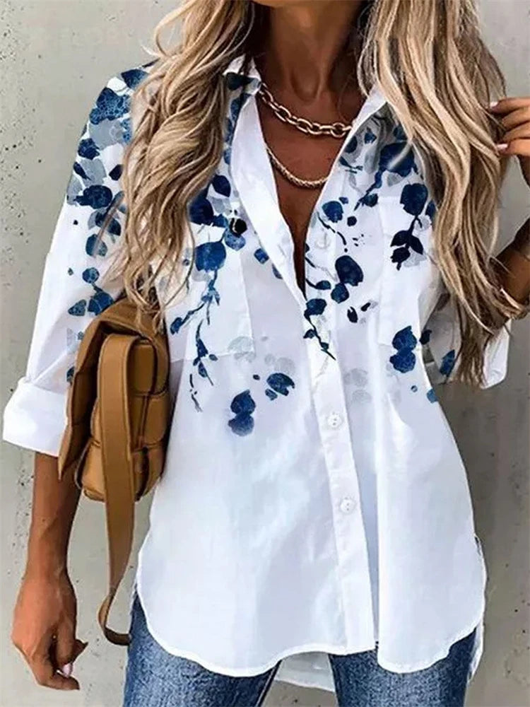 Women’s Printed Long Sleeve Shirt | Loose Casual Blouse with Elegant Temperament Style