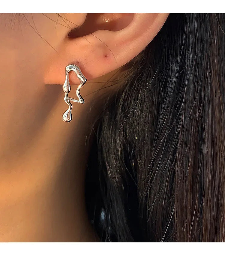 VENTFILLE 925 Sterling Silver Asymmetric Lava Earrings – Women’s Hip Hop Luxury Jewelry