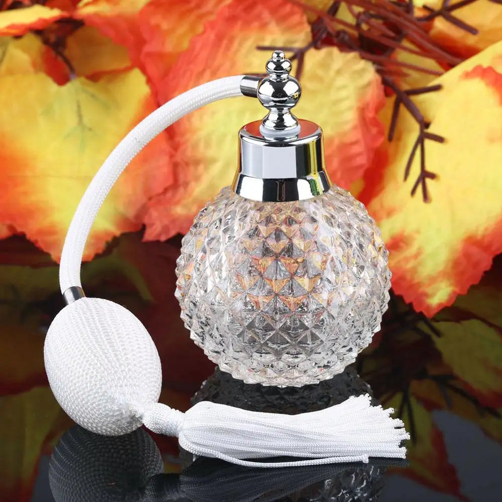 100ML White Vintage Crystal Perfume Bottle – Long Spray Atomizer | Refillable Glass for Women | Gift for Her