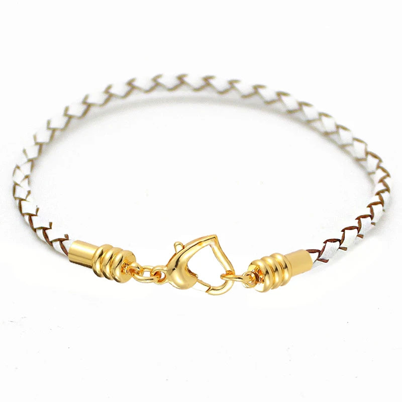 Fashion Women’s Gold-Plated Love Bracelet | Leather Chain with Stainless Steel Clasp, Fits Pandora Beads