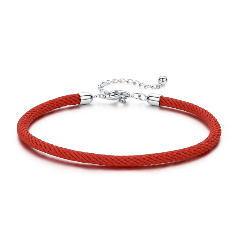 WOSTU 925 Sterling Silver Red Rope Bracelet – Classic Lucky Bangle Fit Pandora Beads Charms DIY Jewelry