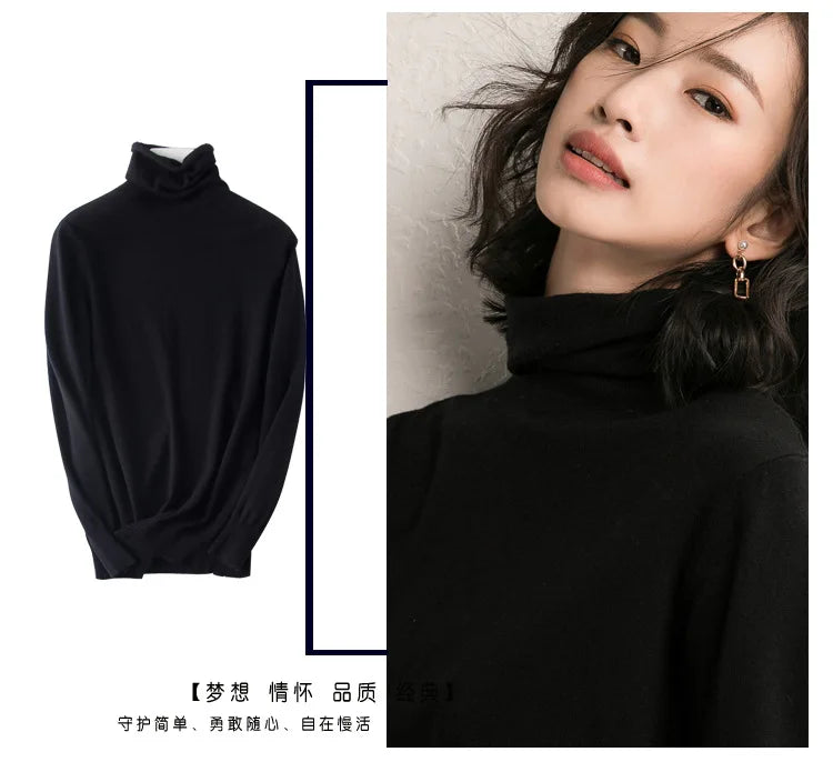 2025 Women’s Autumn Winter Turtleneck Sweater – Slim Fit Korean Knit Tops | Stretch Basic Pullovers
