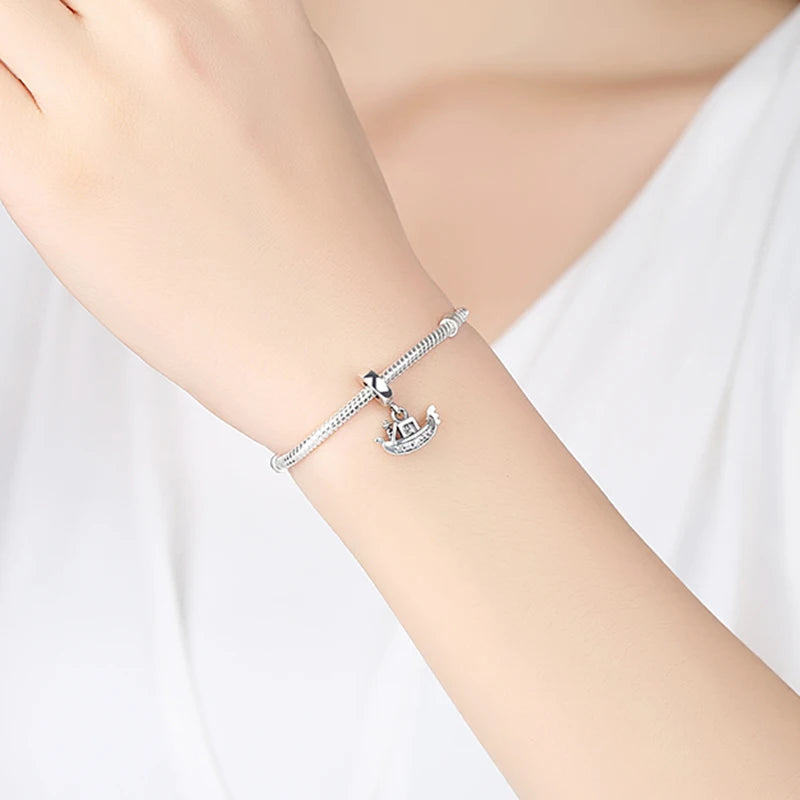 925 Sterling Silver Venice Gondola Boat Charm | Clear CZ Pendant Bead for Original Bracelet DIY Jewelry