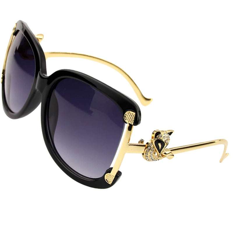 Sunglasses Women Luxury Brand – Designer Ladies Oval Alloy Frame Gold Fox Decoration Vintage Sun Glasses | 4 Colors