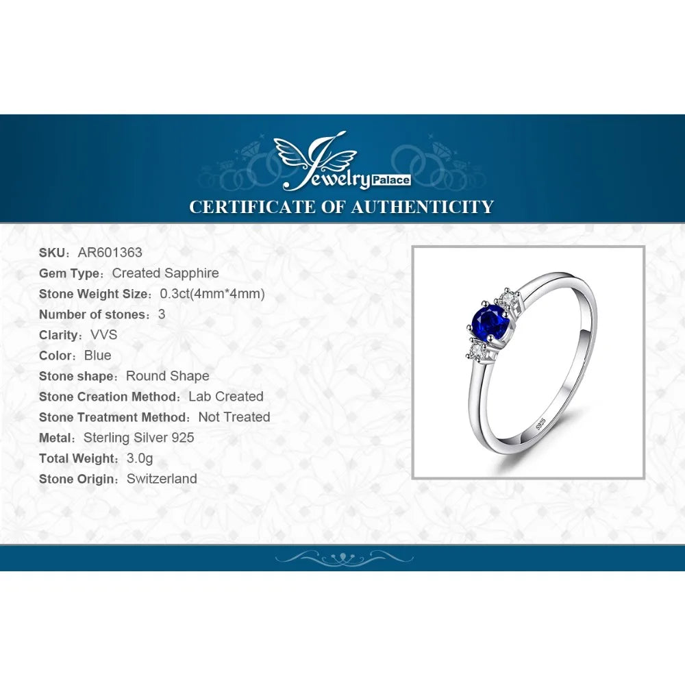 JewelryPalace 925 Sterling Silver Blue Sapphire 3 Stone Promise Ring for Women