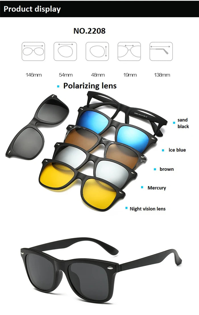 GSBJXZ Fashion Myopia Clip Sunglasses – Men & Women Polarized Clip-On Prescription Glasses | 5 Clip Set 0 to -4.0