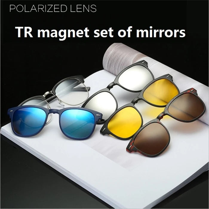 GSBJXZ Fashion Myopia Clip Sunglasses – Men & Women Polarized Clip-On Prescription Glasses | 5 Clip Set 0 to -4.0