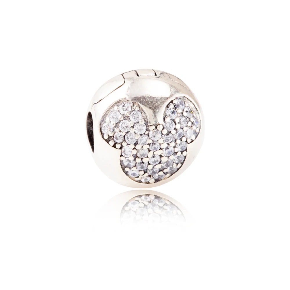 925 Sterling Silver Zirconia Heart Flower Enamel Lock Clip Stopper Beads Fit Pandora Bracelet
