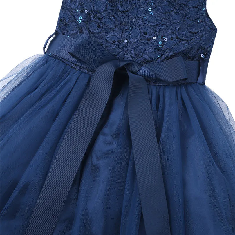iEFiEL Elegant Sequined Toddler Flower Girl Dress – Lace Tulle Pageant, Wedding, Bridal, Bridesmaid Princess Dress