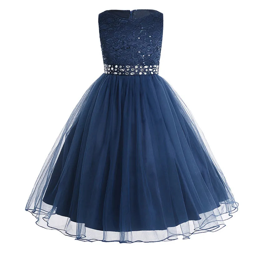 iEFiEL Elegant Sequined Toddler Flower Girl Dress – Lace Tulle Pageant, Wedding, Bridal, Bridesmaid Princess Dress