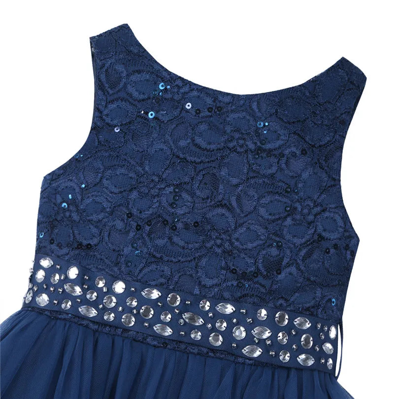 iEFiEL Elegant Sequined Toddler Flower Girl Dress – Lace Tulle Pageant, Wedding, Bridal, Bridesmaid Princess Dress