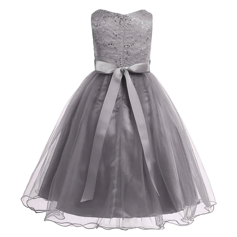 iEFiEL Elegant Sequined Toddler Flower Girl Dress – Lace Tulle Pageant, Wedding, Bridal, Bridesmaid Princess Dress