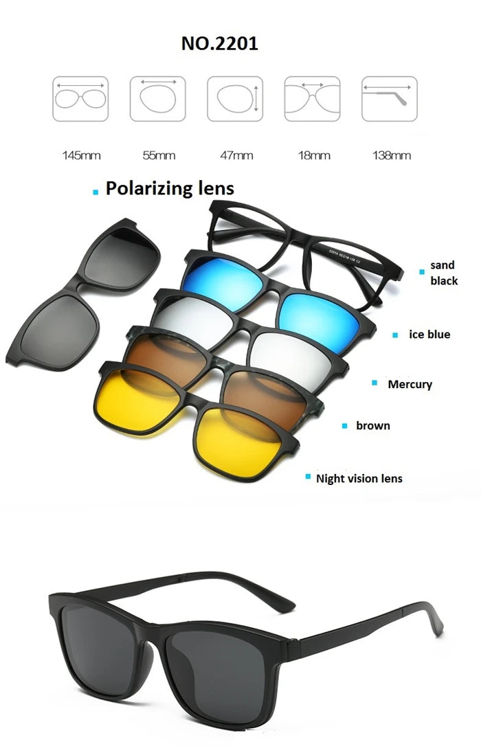 GSBJXZ Fashion Myopia Clip Sunglasses – Men & Women Polarized Clip-On Prescription Glasses | 5 Clip Set 0 to -4.0