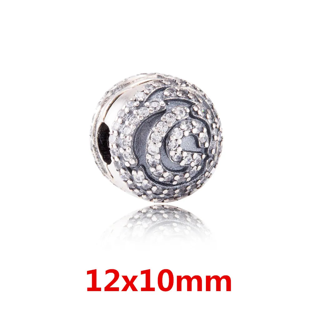 925 Sterling Silver Zirconia Heart Flower Enamel Lock Clip Stopper Beads Fit Pandora Bracelet