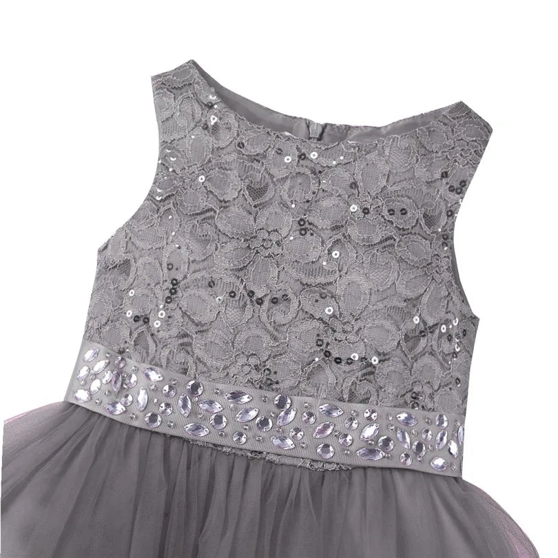 iEFiEL Elegant Sequined Toddler Flower Girl Dress – Lace Tulle Pageant, Wedding, Bridal, Bridesmaid Princess Dress