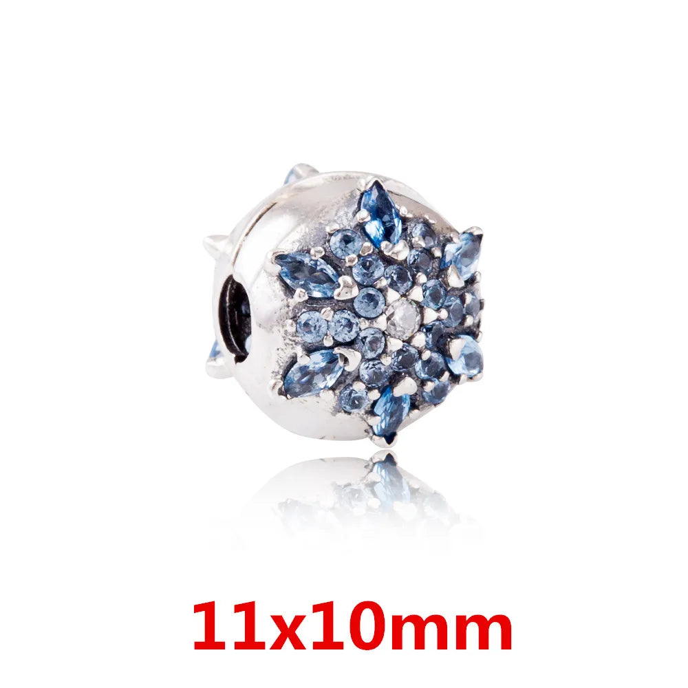 925 Sterling Silver Zirconia Heart Flower Enamel Lock Clip Stopper Beads Fit Pandora Bracelet