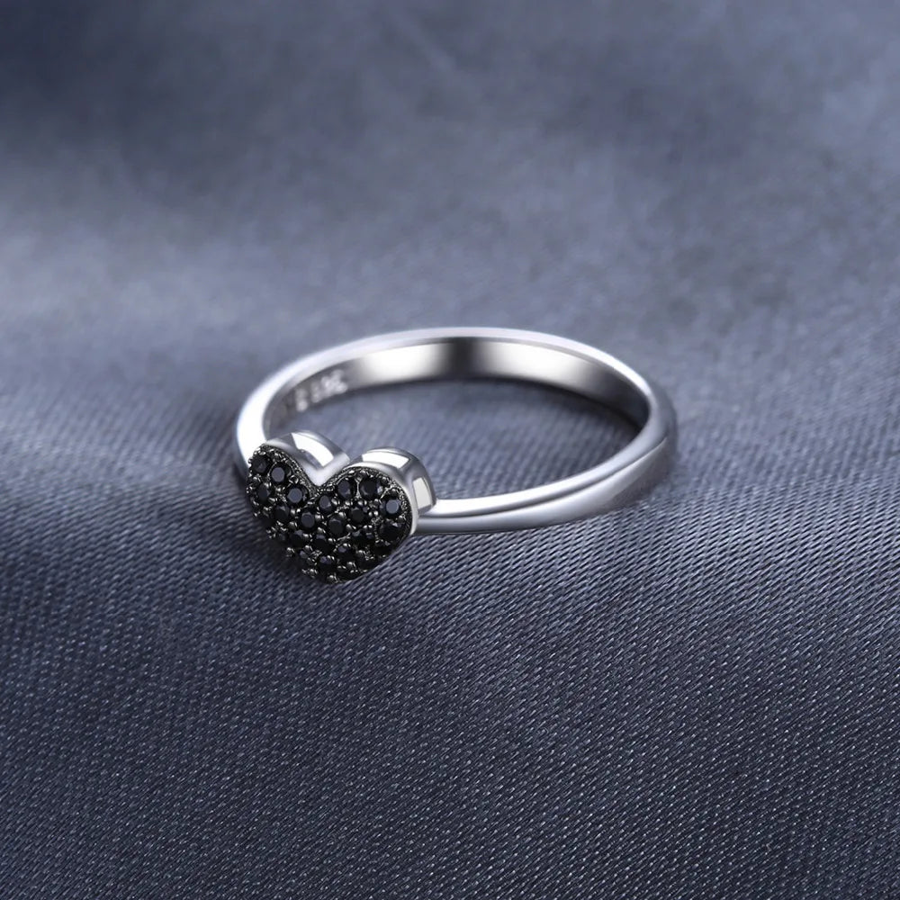 JewelryPalace 925 Sterling Silver Heart Love Ring | Natural Black Spinel Promise Ring for Women | Cute Gemstone Jewelry