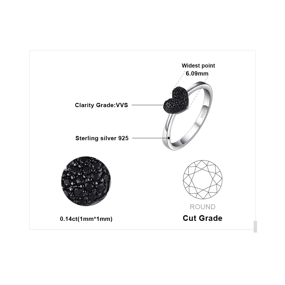JewelryPalace 925 Sterling Silver Heart Love Ring | Natural Black Spinel Promise Ring for Women | Cute Gemstone Jewelry