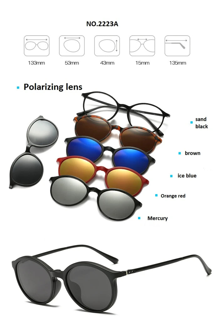 GSBJXZ Fashion Myopia Clip Sunglasses – Men & Women Polarized Clip-On Prescription Glasses | 5 Clip Set 0 to -4.0
