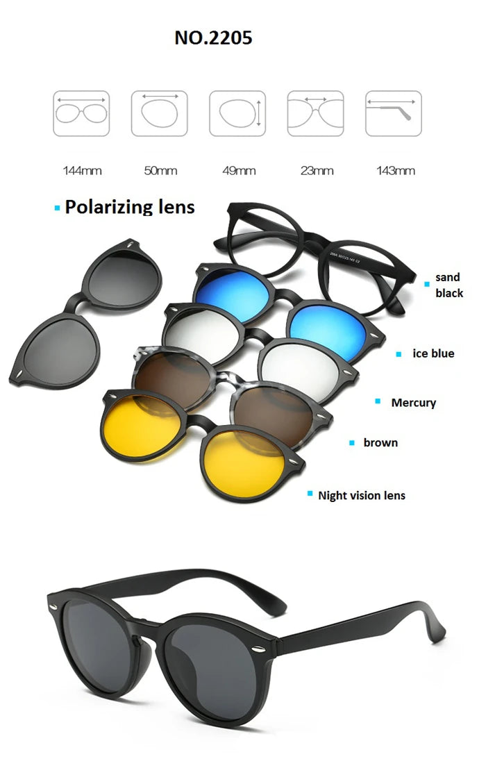 GSBJXZ Fashion Myopia Clip Sunglasses – Men & Women Polarized Clip-On Prescription Glasses | 5 Clip Set 0 to -4.0