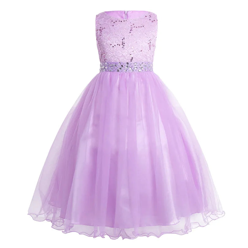 iEFiEL Elegant Sequined Toddler Flower Girl Dress – Lace Tulle Pageant, Wedding, Bridal, Bridesmaid Princess Dress