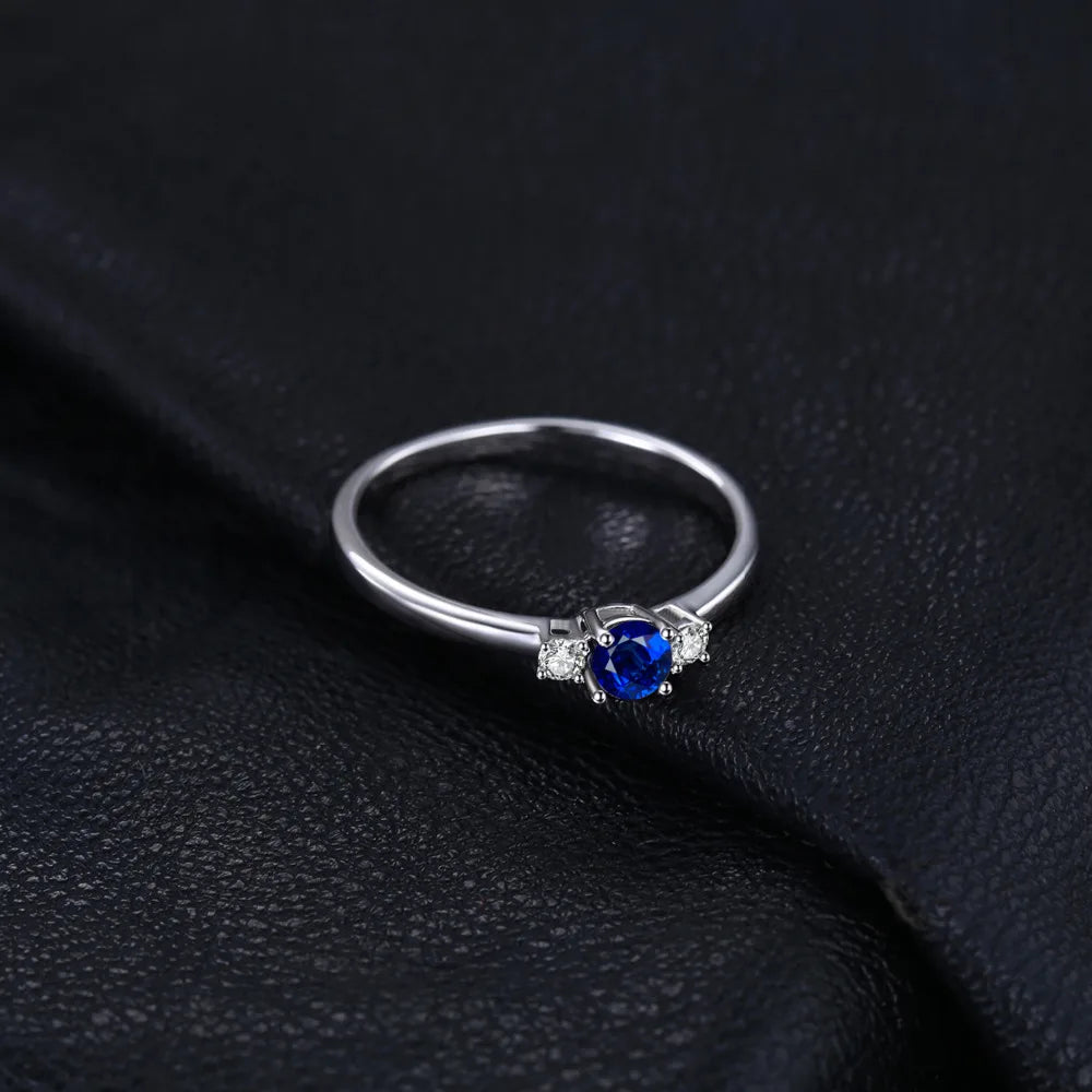 JewelryPalace 925 Sterling Silver Blue Sapphire 3 Stone Promise Ring for Women