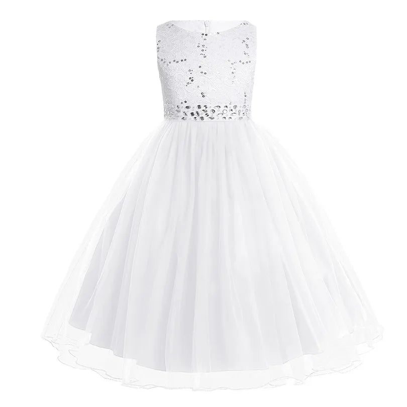 iEFiEL Elegant Sequined Toddler Flower Girl Dress – Lace Tulle Pageant, Wedding, Bridal, Bridesmaid Princess Dress