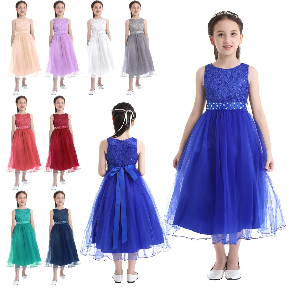 iEFiEL Elegant Sequined Toddler Flower Girl Dress – Lace Tulle Pageant, Wedding, Bridal, Bridesmaid Princess Dress