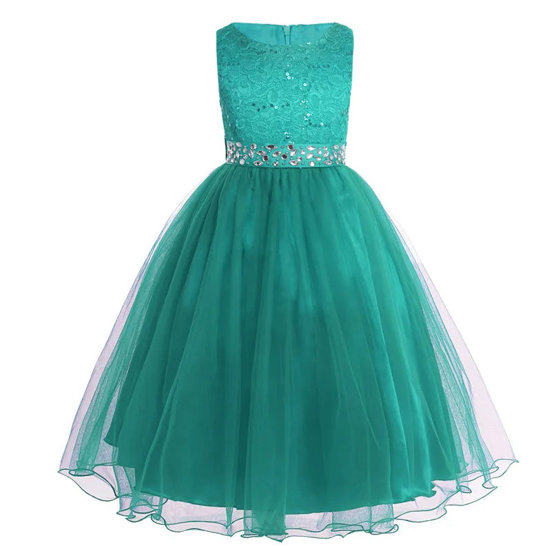 iEFiEL Elegant Sequined Toddler Flower Girl Dress – Lace Tulle Pageant, Wedding, Bridal, Bridesmaid Princess Dress