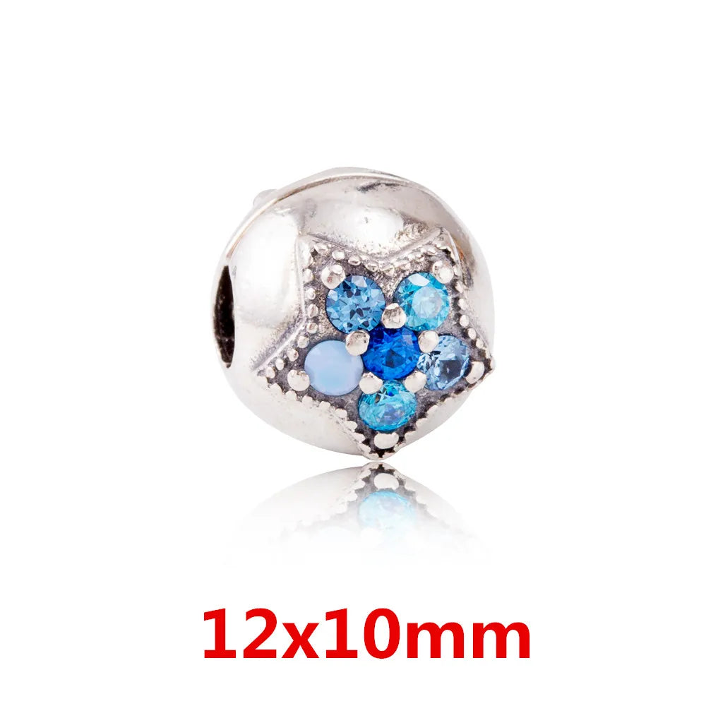 925 Sterling Silver Zirconia Heart Flower Enamel Lock Clip Stopper Beads Fit Pandora Bracelet