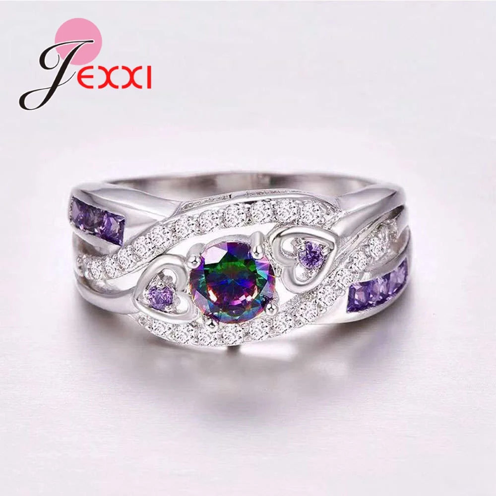 Big Promotion 925 Sterling Silver Colorful CZ Rings for Women – Sizes 6 to 13 Fashion Jewelry Party Gift