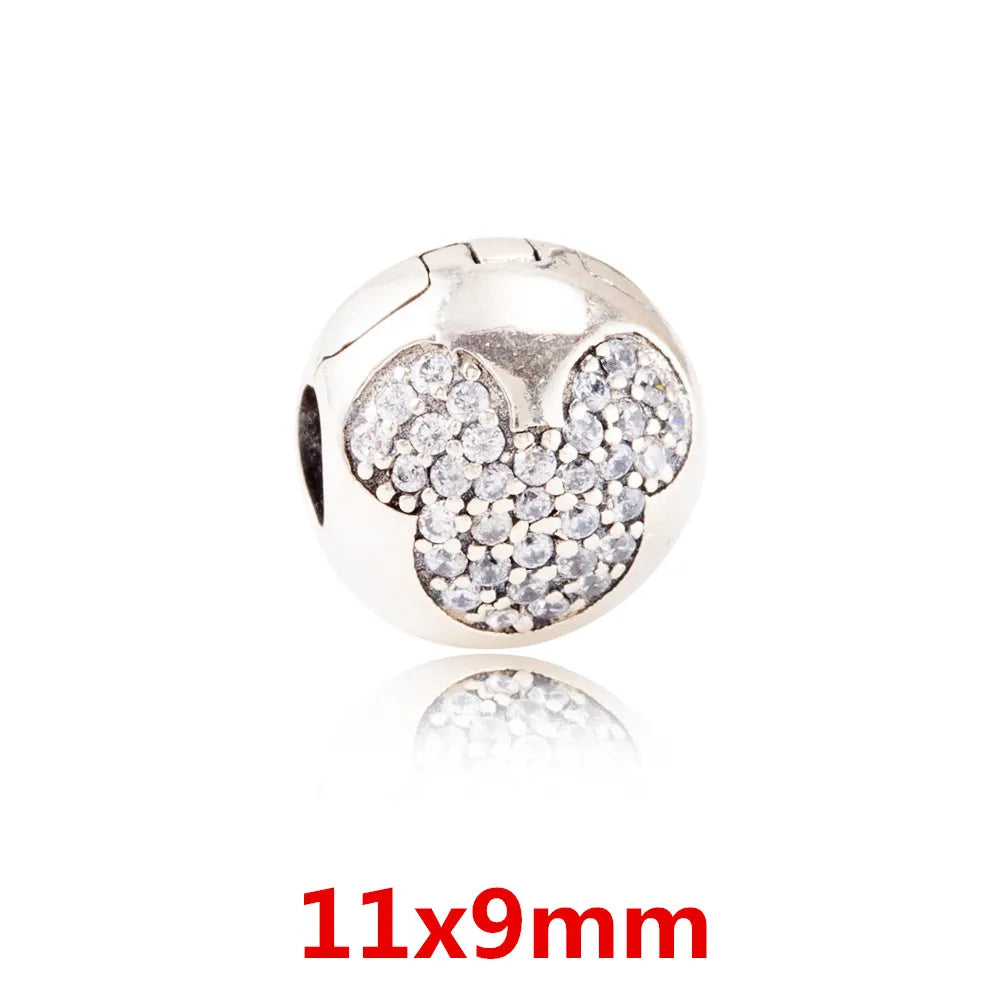 925 Sterling Silver Zirconia Heart Flower Enamel Lock Clip Stopper Beads Fit Pandora Bracelet