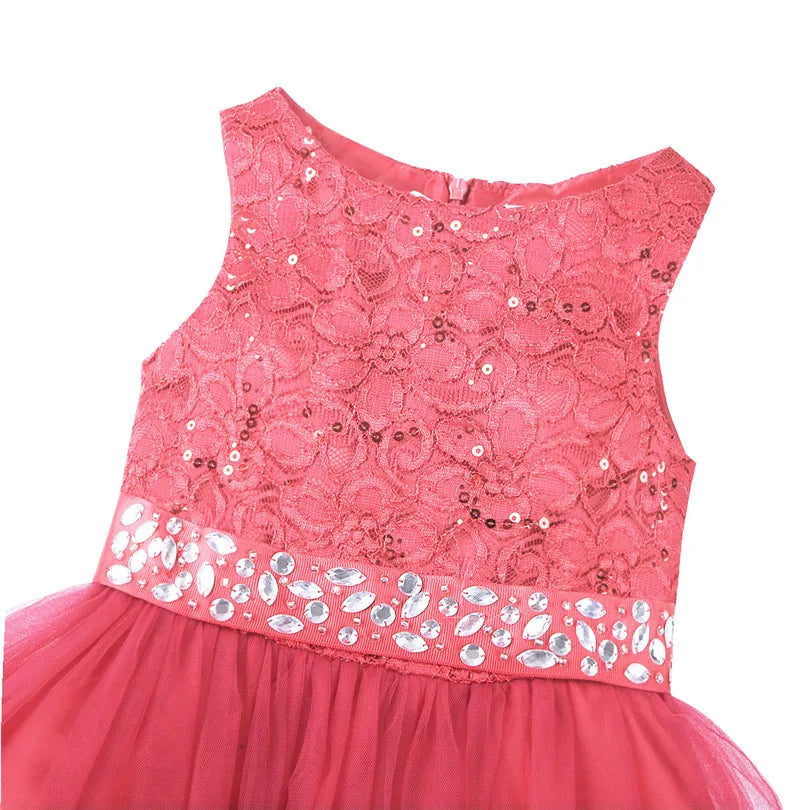 iEFiEL Elegant Sequined Toddler Flower Girl Dress – Lace Tulle Pageant, Wedding, Bridal, Bridesmaid Princess Dress