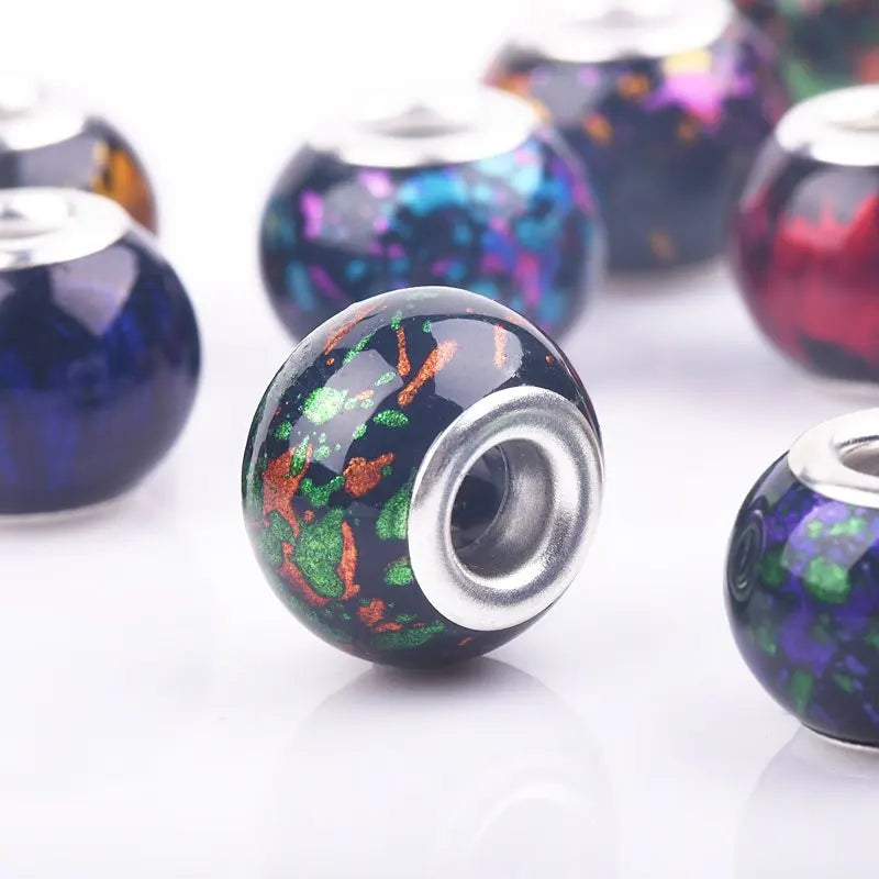 10Pcs Mixed Dark Color Big Hole Glass Beads – Round Loose Charms Fit Pandora Bracelet DIY Jewelry Making Set